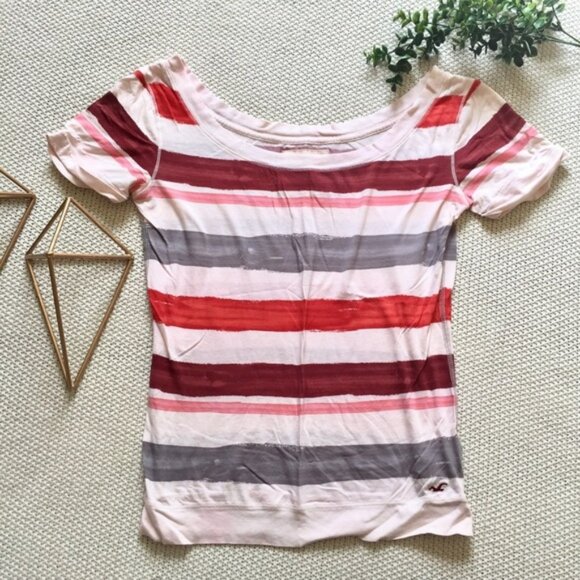 Hollister Pink and Red Striped Tee - Picture 1 of 2